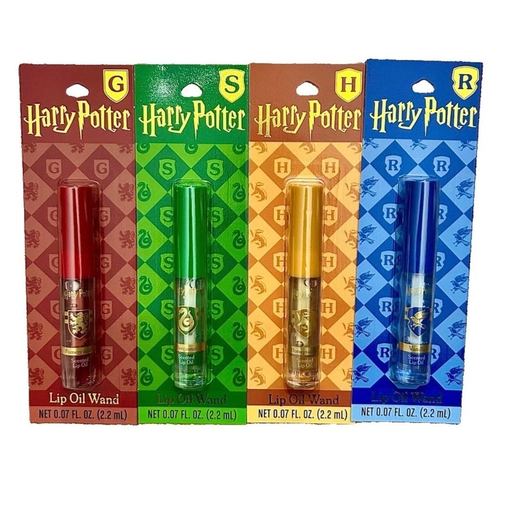 Harry Potter Lip Oil Wand Set 4 Pack Hogwarts Houses Scented Lip Gloss New